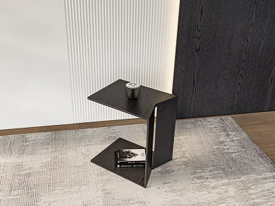 Modern Black Geometric Side Table With Coffee Mug And Magazine On Textured Rug 3d model