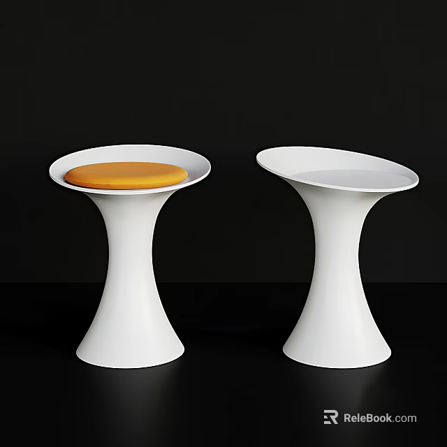 Two Modern Bar Stools With White Pedestal Base And Orange Seat Cushion 3d model 