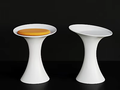Two Modern Bar Stools With White Pedestal Base And Orange Seat Cushion 3d model