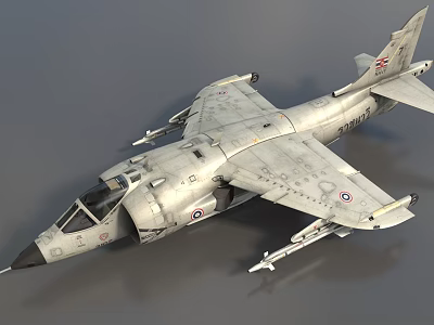 Military Fighter Jet With Multiple Weapon Payloads Gray Paint And Military Insignia 3d model