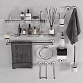 Stylish Bathroom Accessories With Towel Rack Towels Toiletry Bottles Soap Dish And Toilet Paper Holder
