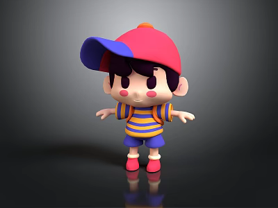 Cute Stuffed Doll With Red And Blue Cap Blue And Yellow Striped Shirt Pink Shoes 3d model