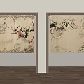 Traditional Chinese Decorative Doors With Plum Blossoms Birds And Calligraphy Art