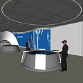 Modern Interactive Exhibition Space With VR Headsets And Round Display Tables