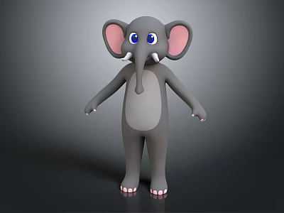 Cute Cartoon Elephant With Gray Body Big Pink Ears And Blue Eyes 3d model