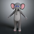 Cute Cartoon Elephant With Gray Body Big Pink Ears And Blue Eyes
