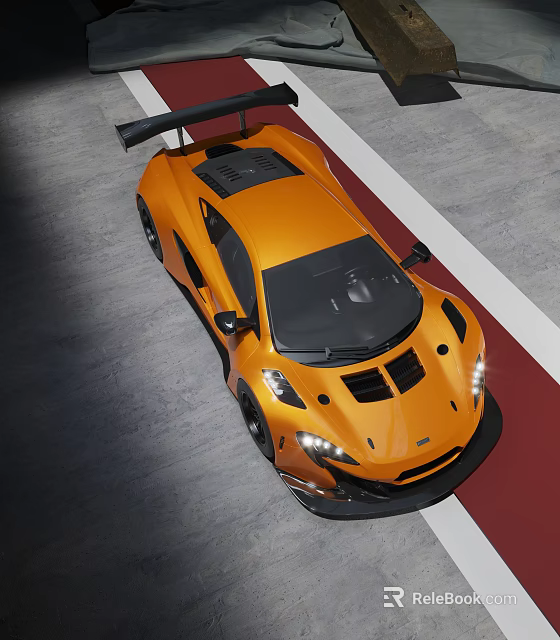Orange Sports Car With Rear Wing And Aerodynamic Front Design On Track Surface 3d model 