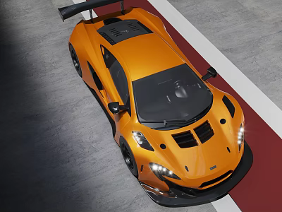 Orange Sports Car With Rear Wing And Aerodynamic Front Design On Track Surface 3d model