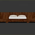 Modern Wooden Double Bed With Headboard Bedside Tables Mattress And Pillows