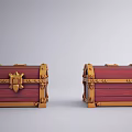 Two Red Wooden Treasure Chests With Gold Accents Metal Clasps And Vintage Design