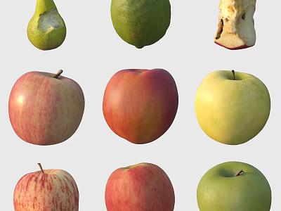 Fruit Collection Featuring Red Yellow Green Apples Pears and Bitten Lime 3d model