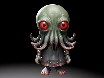 Decorative Octopus Figurine Set With Green Body Red Eyes And Tentacles 3d model