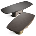 Modern Dining Table With Dark Wooden Top And Geometric Metal Base Design