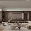 Modern Dining and Living Room Interior With Sofa Coffee Table Area Rug And Window View