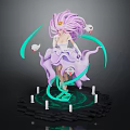 Pink Hair Female Figure With Crown And White Ghosts On Glowing Green Base With Candles