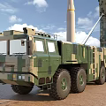Military Weapon System Featuring Camouflage Truck Mounted Missile Launcher Desert Deployment Ready