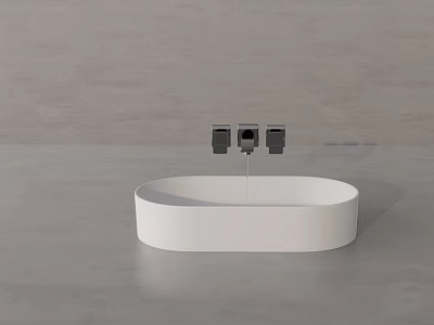 White Oval Washbasin With Black Faucet On Gray Countertop Modern Design 3d model
