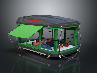 Modern Outdoor Camping Tent With Green Awning Transparent Sides And Comfortable Interior 3d model
