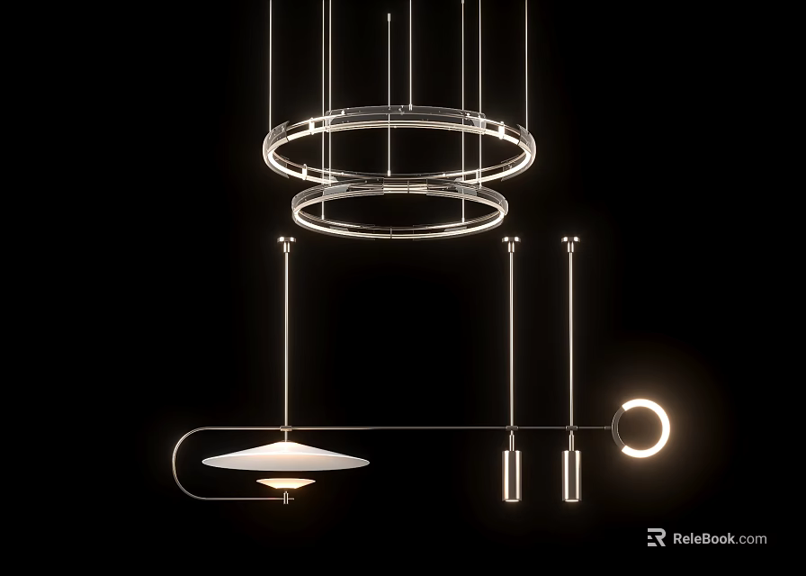 Modern Circular Metal Frame Chandelier With LED Lighting For Stylish Contemporary Interior Design 3d model 