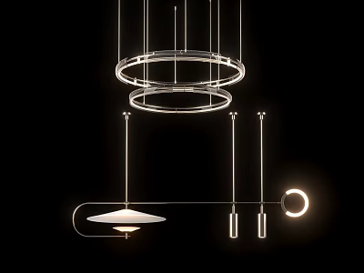 Modern Circular Metal Frame Chandelier With LED Lighting For Stylish Contemporary Interior Design 3d model