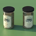 Glass Spice Jars With Black Lids And Vintage Labels For Pepper Salt On Green Background