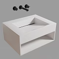 Modern White Bathroom Sink With Rectangular Design Smooth Countertop And Faucet 3d model