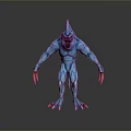 Game Movie Character Blue Monster With Spiked Head Red Eyes And Red Claws