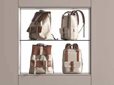 Stylish Canvas Leather Backpacks With Classic Design Multiple Compartments And Neutral Color 3d model