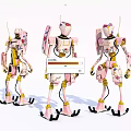Three Smart Machines Featuring Pink Yellow Design With Floral Patterns And Antennas