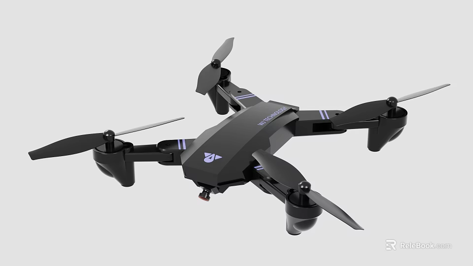Black Foldable Drone With Four Propellers And Camera For Aerial Photography 3d model 