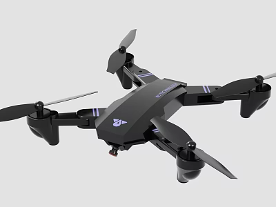 Black Foldable Drone With Four Propellers And Camera For Aerial Photography 3d model