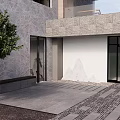 Natural Garden Landscape With Stone Wall Tree And Paved Entrance Area