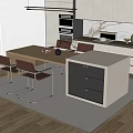 Modern Bar Counter In Open Kitchen With Wooden Top Dining Chairs And Cabinets