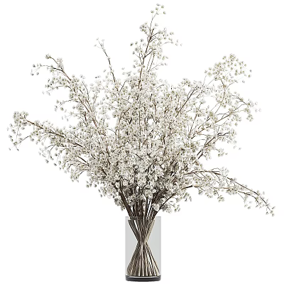 Elegant Floral Decoration With White Baby's Breath Bouquet In Clear Vase 3d model