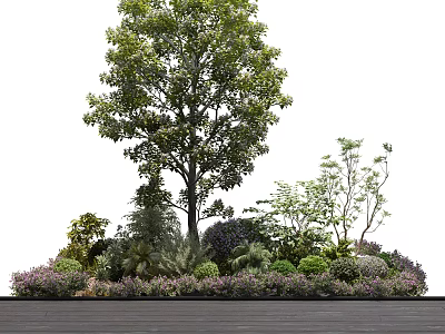 Arbor Tree Centerpiece with Surrounding Lush Shrubs and Green Herbaceous Plants 3d model