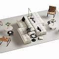 Contemporary Sectional Sofa and Round Coffee Table Set with Plush Cushions Wicker Chairs