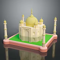 Taj Mahal 3D Model With Golden Dome Minarets Green Base And Pink Edges
