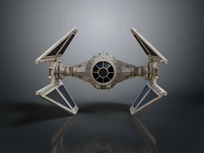 Detailed Futuristic TIE Fighter Model With Metallic Angular Wings And Circular Cockpit 3d model