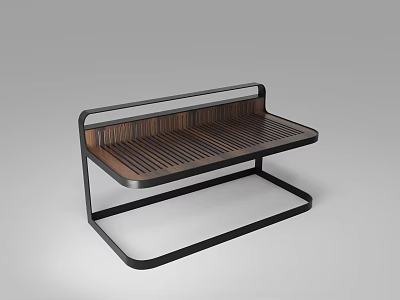 Modern Wooden Bench Design With Black Metal Frame And Slatted Seat 3d model