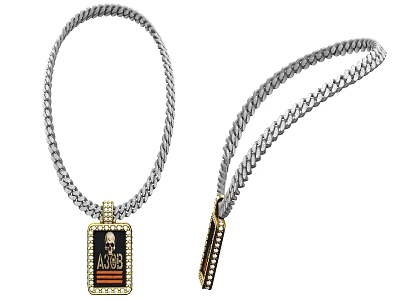 Luxury Silver Braided Chain Necklaces With Black Pendant And Diamond Accents 3d model
