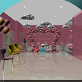 Vibrant Pink And Blue Interior Space With Cloud Chandeliers Balloons And Hanging Chair