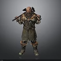 Bald Bearded Man In Fur Armor Carrying Two Axes Warrior Character