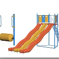 Colorful Playground Equipment with Orange Yellow Slides Blue Frame Climbing Roller and Stairs