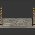 Decorative Stone Bridge With Stone Slab Deck Golden Pillars And Rope Railings