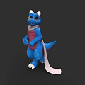 Cute Cartoon Reptile With Blue Body White Horns Red Belly And Pink Scarf