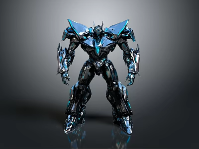 Futuristic Robot Character With Metallic Blue Black Armor And Complex Mechanical Design 3d model