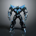 Futuristic Robot Character With Metallic Blue Black Armor And Complex Mechanical Design