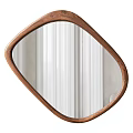 Modern Irregular Shaped Mirror With Wooden Frame Reflecting White Curtains 3d model