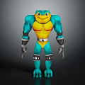 Muscular Blue Humanoid Creature With Yellow Abdomen Wrist Guards And Leg Armor
