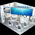 COMEN Exhibition Booth With Modern Design Large Blue Screen And Display Cabinets